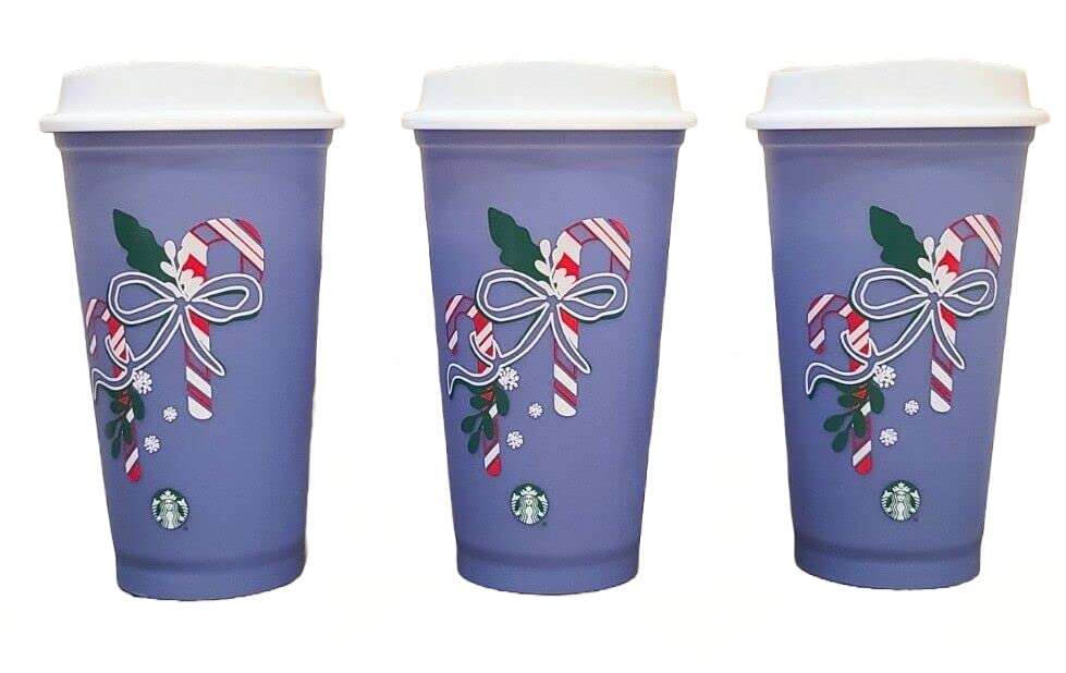 Starbucks Limited Edition Color Changing Candy Cane Reusable Plastic Hot Cups (3)16 oz