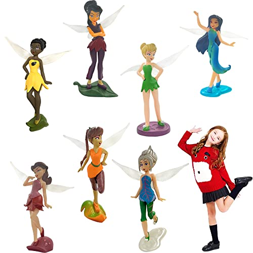 7-Piece Tinkerbell Flower Fairies Miniature PVC Toy Figure Set for Kids, Cake Toppers & Dollhouse Decorations (Green)