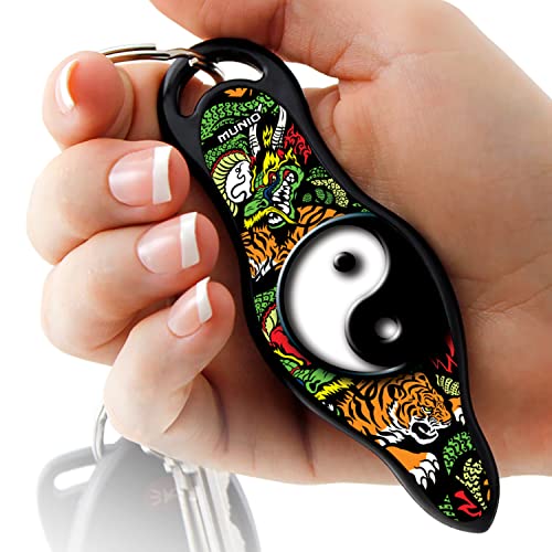 MUNIO Self Protection Keychain Kubotan, Legal, Can Take on an Airplane, Designer Collection 1, Made in USA (Dragon Tiger Yin Yang)