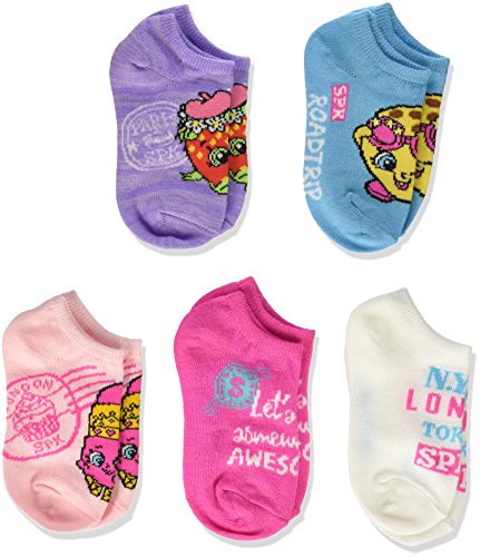 Shopkins girls Shopkins 5 Pack No Show Socks, Assorted Pink, Shoe Size 3-8 US