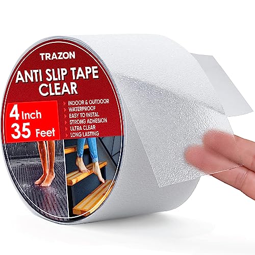 Grip Tape - Heavy Duty Anti Slip Tape Clear Outdoor/Indoor 4In*35Ft, Non Slip Roll/Stickers Easy to Cut Waterproof for Bathtub, Shower Floor, Pool, Stairs Safety Non Skid, Comfortable for Bare Foot