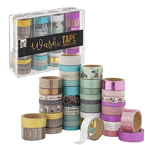 Craft ID Washi Tape Set Vintage | 40 Rolls | Decorative Coloured Tape for Scrapbooking Bullet Diary | Pattern Tape | Decorative Diary | Adhesive Glitter for Crafts | Wedding Stickers