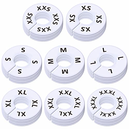 Vantasii 40 Pack Round White Plastic Clothing Size Closet Rack Dividers Hangers, Preprinted in 8 Sizes XXS, XS, S, M, L, XL, XXL, XXXL (Outer 3.5”, Inner Diameter 1.38”)