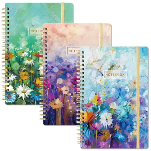 Spiral Notebook - 3 Pack A5 Ruled Journal Notebook, 8.3'' × 6'', 3 × 160 Pages, Journal for Women, College Ruled Notebook, Spiral Notebook with Back Pocket, Great Notebooks for School, Home & Office