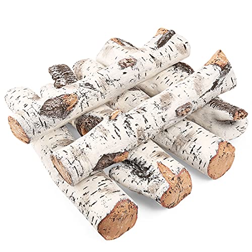 Uniflasy Gas Fireplace Logs Set Ceramic White Birch for Intdoor Inserts, Vented, Propane, Electric Gas Fireplaces, Outdoor Firebowl, Linear Fire Pits Ceramic Fiber Fake Wood Logs,Fireplace Decor, 6pcs