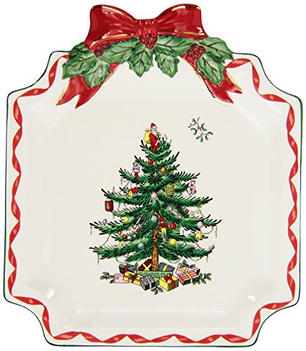 Spode Christmas Tree Ribbons Collection Canape Plate | 6.5 Inch serving plate for Desserts Appetizers and Holiday Treats | Made of Fine Earthenware