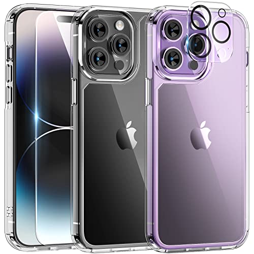 TAURI for iPhone 14 Pro Case, [5 in 1] 1X Clear Case [Not Yellowing] with 2X Screen Protectors + 2X Camera Lens Protectors, [Military Grade Drop Protection] Shockproof Phone Case for iPhone 14 Pro