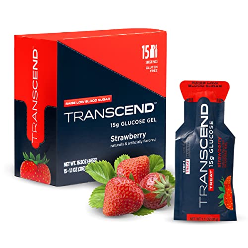 Transcend Glucose Gel Packs - Strawberry Flavor - (1.1oz Each) - FSA/HSA Eligible - Blood Sugar Support Glucose Gel Packs for Diabetics - Precise 15g Dose - Made in The USA (1.1 Ounce (Pack of 15))