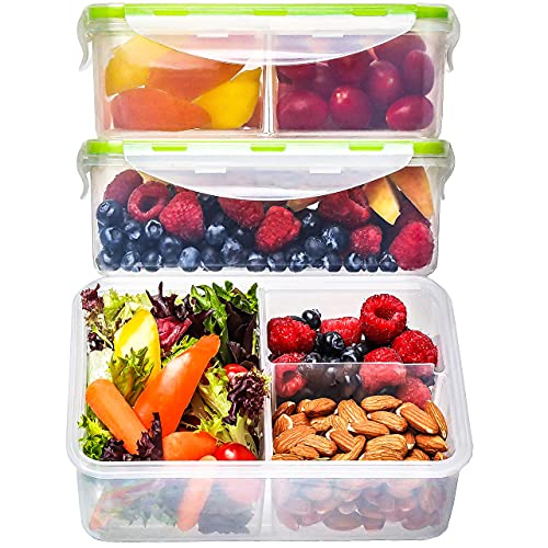 Bento Box Lunch Containers for Adults & Kids (3 Pack, 39 oz) - Lunch Box Meal Prep Containers with Lids - Microwave, Freezer & Dishwasher Safe, Leakproof Reusable Food Prep Containers, 3 Compartments