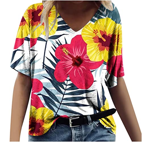 Womens Tops Dressy Casual Sexy Plus Size Women Blouses and Tops Fashion Plus Size Soft T Shirts Loose Fit Basic Fitted Tees Set Short Sleeve Button Up Shirts for Women Pattern Red