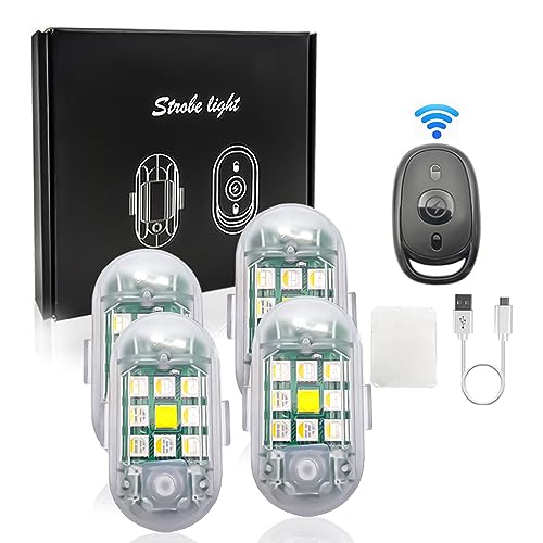 LOHUWO High Brightness 7 Colors Wireless Led Strobe Anti-Collision Lights with Remote,Night Riding Motorcycles Led Drone Lights for Night Flying Riding Mini Car Emergency Strobe Warning Light 4 Pcs…