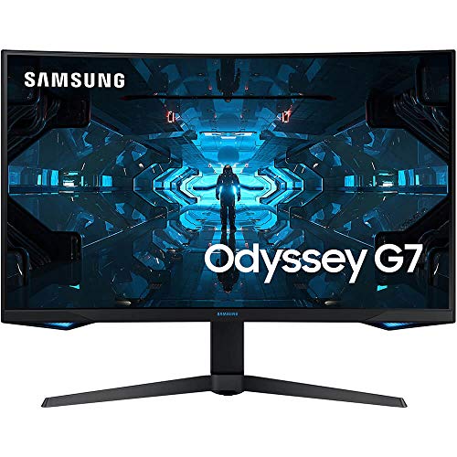 SAMSUNG 27' Odyssey G7 Series WQHD (2560x1440) Gaming Monitor, 240Hz, Curved, 1ms, HDMI, G-Sync, FreeSync Premium Pro, LC27G75TQSNXZA, Blue