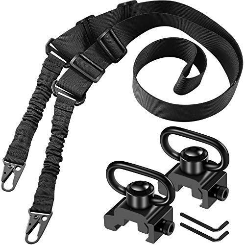 FANGOSS 3-in-1 Two Point Sling with 2 Pack Picatinny QD Sling Swivel Mounts, 2M Extra Long 2 Point Traditional Sling with Adjustable Shoulder Strap & Larger Metal Hook for Outdoors (A)