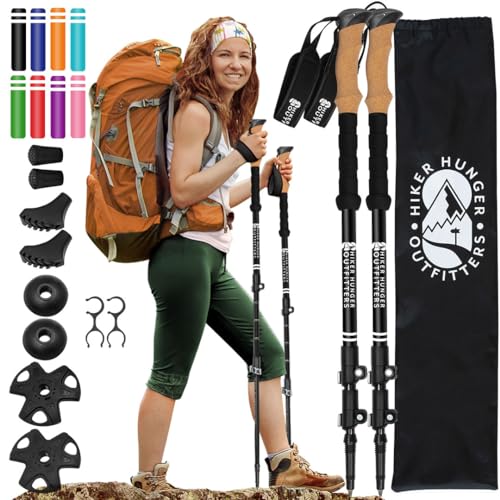 Hiker Hunger Aluminum Hiking Poles Collapsible Lightweight, Walking Sticks for Hiking, Trekking Poles for Hiking, Walking Sticks for Seniors, Hiking Stick & Walking Poles - Black