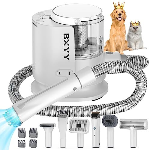 Dog Grooming Kit & Vacuum Suction 99% Pet Hair, 1.5L Dust Cup Dog Hair Vacuum, Dog grooming clippers with 6 Pet Grooming Tools, Brush for Shedding Dogs Cats and Other Animals (A-White)