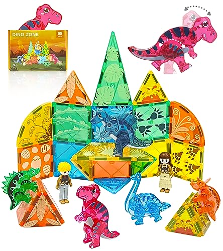 Magnetic Tiles Dinosaurs Magnet Building Blocks Toys for Kids Ages 3-5 4-8 8-12 Creative Animals Educational Stack Connecting Tile Construction for Boys Girls Toddlers 1-3 Year Old to STEM Learning