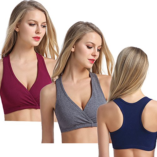CAKYE 3PACK Racerback Maternity Nursing Sleep Bra Breastfeeding Tank (Medium, A-Navy/Charcoal/Burgundy 3Pack)