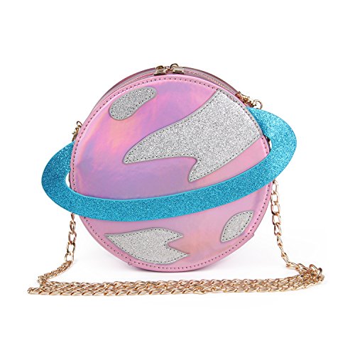 LUI SUI-Stunning Parent-child Circular planet party bag women Bestie handbag laser planet orbit bag cute shoulder bag C54 (Parent, Pink)