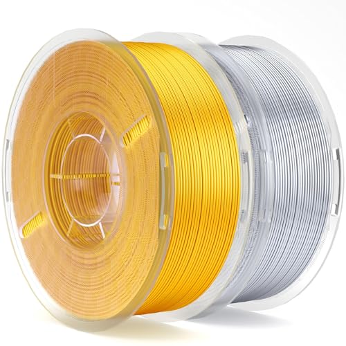 ELEGOO Silk PLA Filament 1.75mm Gold & Silver 2KG, 3D Printer Filament Dimensional Accuracy +/- 0.02mm, 2 Pack 1kg Spool(2.2lbs) 3D Printing Filament Fits for Most FDM 3D Printers