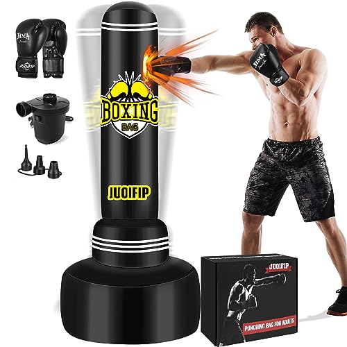 JUOIFIP Punching Bag with Stand Adult 70”- Freestanding Heavy Boxing Punching Bag with Boxing Gloves and Electric Air Pump, Women Men Stand Kickboxing Bags for Training MMA Muay Thai Fitness Beginners