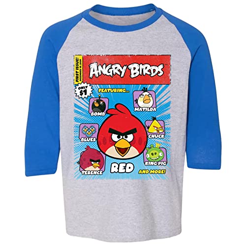 Angry Birds Official Comic Lover Printed 3/4 Sleeve Raglan 100% Cotton T-Shirt for Boys, Girls, Unisex Royal