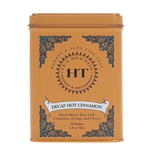 Harney and Sons Decaf Hot Cinnamon , Decaf Flavored Black 20 Sachets per Tin 1.4oz