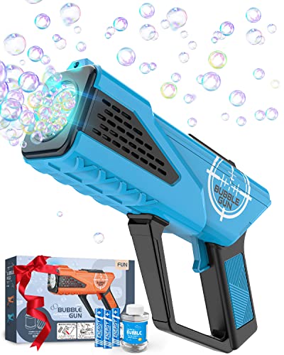Boerfmo Bubble Gun - Bubble Machine for Kids - Bubbles Blaster with 8-Hole Wands & LED Light, Include Bubble Solution & Batteries - Boys Gifts Toys for Ages 3+ Year Old, Outdoor/Birthday/Party
