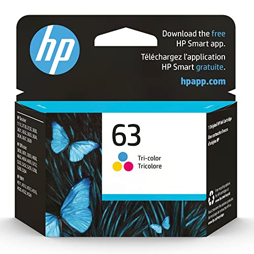 HP 63 Tri-color Ink Cartridge | Works with HP DeskJet 1112, 2130, 3630 Series; HP ENVY 4510, 4520 Series; HP OfficeJet 3830, 4650, 5200 Series | Eligible for Instant Ink | F6U61AN