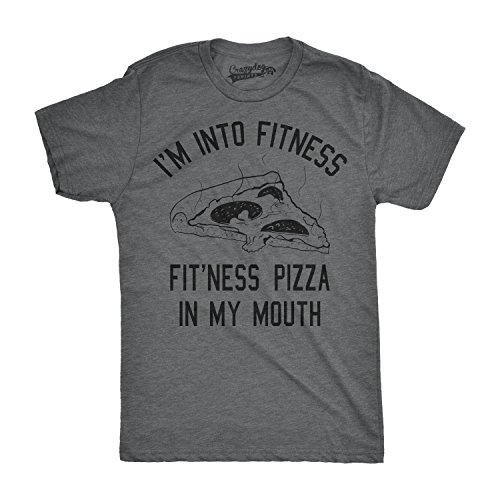 Mens Fitness Pizza in My Mouth Tshirt Funny Fitness Workout Foodie Tee for Guys Funny Mens Shirts for Exercise with Food Dark Grey XL
