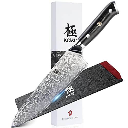 KYOKU Chef Knife - 8'- Shogun Series Japanese VG10 Steel Core Hammered Damascus Blade Kitchen Knife - with Sheath & Case