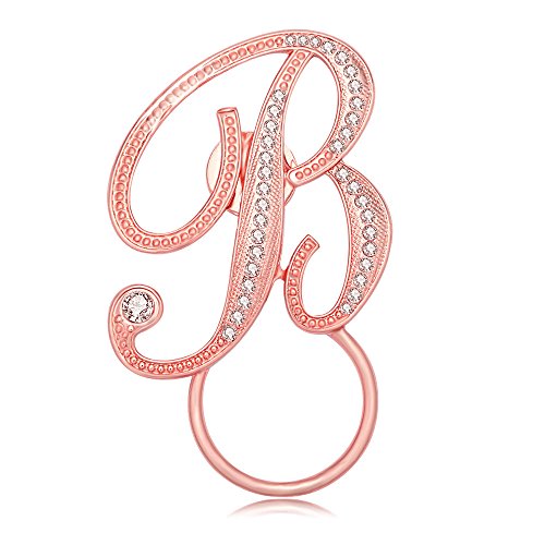 SenFai Crystal Initial Letter Magnetic Eyeglass Holder Brooch (B3) (B, rose-gold-plated-base)