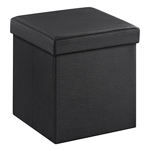SONGMICS ULSF101 Storage Ottoman Cube/Footrest Stool/Coffee Table/Puppy Step, Holds Up to 660 lb., Faux Leather, 15', Black
