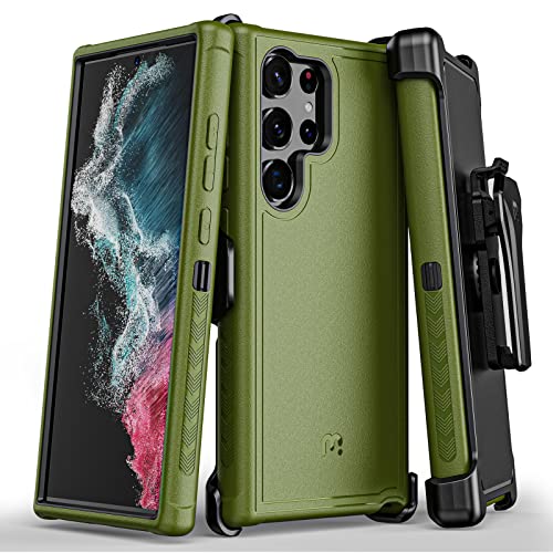 MYBAT Pro Maverick Series for Samsung Galaxy S23 Ultra Case with Belt Clip Holster, 6.8 inch, Heavy Duty Military Grade Drop Protective Case with 360° Rotating Stand (No Screen Protector)-Green