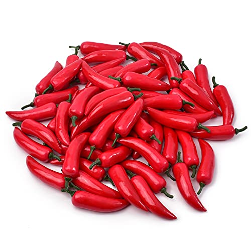 Hagao Fake Pepper, Millet Pepper Simulation Lifelike Hot Chili for Home Kitchen Party Pub Decoration Cabinet Ornament 50 pcs Red