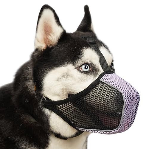 Dog Muzzle, Mesh Soft Muzzle for Large Medium Small Dogs for Scavenging Grooming Biting Chewing, Breathable Reflective Doberman Husky Muzzle with Matching Collar for Labrador Retriever Poodle