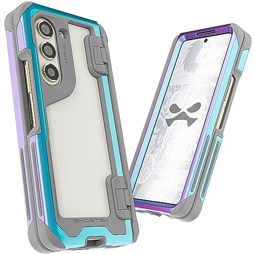 Ghostek ATOMIC slim Samsung Galaxy Z Fold 5 Case Clear Back with Aluminum Metal Bumper Premium Rugged Heavy Duty Shockproof Protection Covers Designed for 2023 Samsung Galaxy ZFold5 (7.6') (Prismatic)