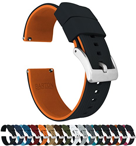 BARTON WATCH BANDS Quick Release Elite Silicone Watch Bands, Black Top/Pumpkin Orange Bottom, 22mm