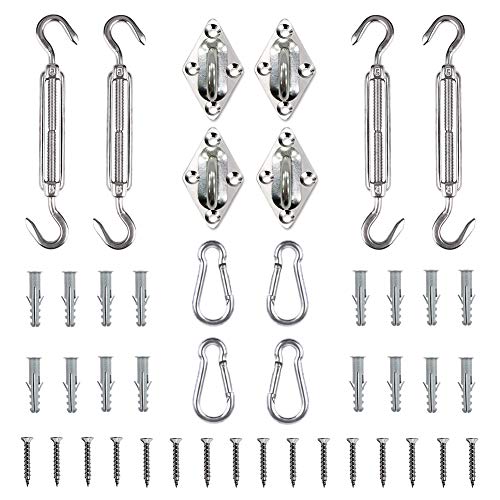 Tiberham Sun Shade Sail Hardware Kit, Heavy Duty Anti-Rust Rectangle/Square Shade Sail Installation for Patio Lawn and Garden (44 Pcs)