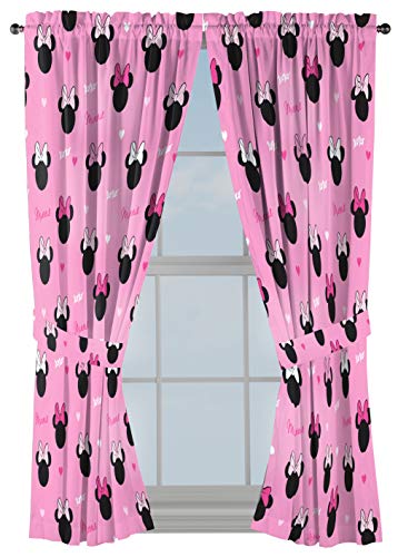 Jay Franco Disney Minnie Mouse Hearts N Love 63' inch Drapes - Beautiful Room Décor & Easy Set Up, Bedding - Curtains Include 2 Tiebacks, 4 Piece Set (Official Disney Product)