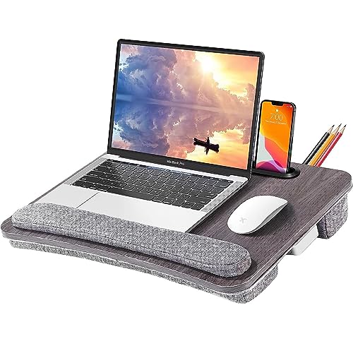 Lap Desk Laptop Bed Table: Fits up to 15.6 inch Laptop Computer lapdesk with Soft Pillow and Storage Bag - Padded Lap Work Tray and Gaming Desk on Bed - Wood Wide Writing Tray for Home Office