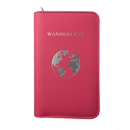 Phone Charging Passport Holder - RFID Travel Wallet with Removable Power Bank holds money, cards, phone, travel docs (Fuchsia)