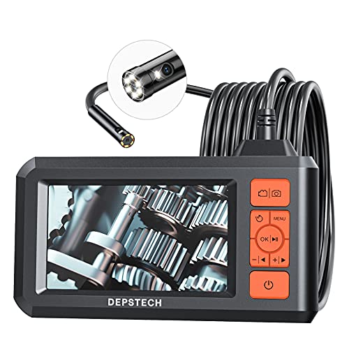 DEPSTECH Dual Lens Industrial Endoscope, 1080P Digital Borescope Inspection Camera, 7.9mm IP67 Waterproof Camera,Sewer Camera with 4.3' LCD Screen,7 LED Lights,16.5FT Semi-Rigid Cable,32GB Card-Orange