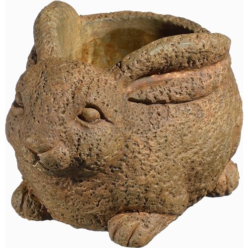Classic Home and Garden Cement Buddies Indoor Outdoor Planter with Drainage Hole, Rabbit, Rust, Large, 8in