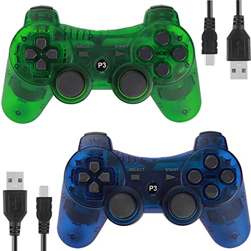 Wireless Controllers for PS3 Playstation 3 Dual Shock (Pack of 2,ClearBlue and ClearGreen)