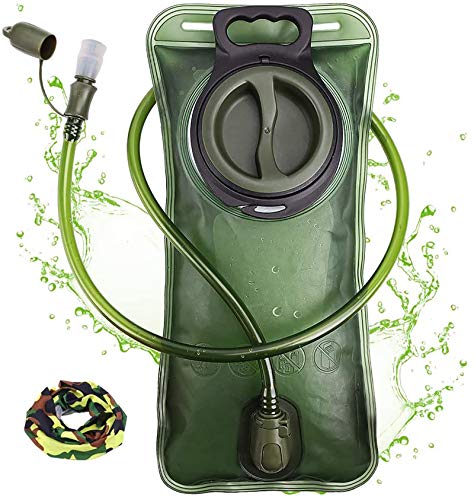 Hydration Bladder, 2L Water Bladder for Hiking Backpack Leak Proof Water Reservoir Storage Bag, 2 Liter BPA-Free Water Pouch Hydration Pack Replacement for Camping Cycling Running, Military Green