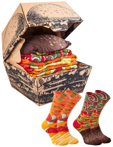 Rainbow Socks - Men Women Funny Vegan Burger Socks Box - 2 Pairs - Size US 5.5-9 EU 36-40