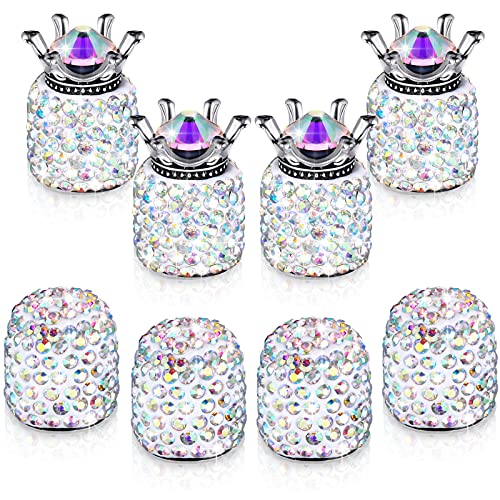 8 Pieces Valve Stem Caps Rhinestone Car Tire Valve Stem Caps Attractive Stem Cover Crown Cap Cover Universal Bling Car Accessories for Automobile Vehicle Decoration Supplies(Multicolor)
