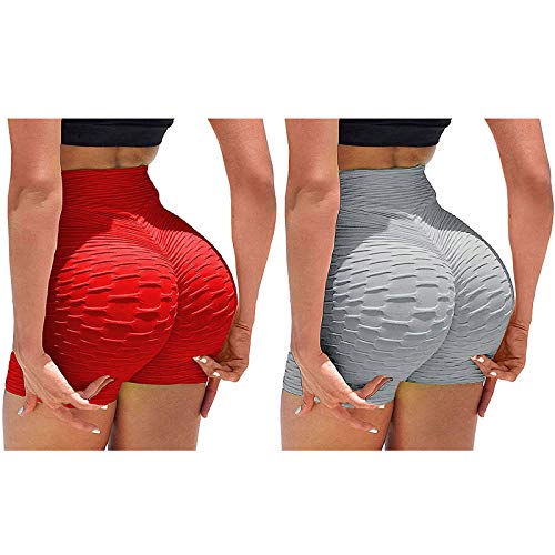 Bblulu 2 Pcs Butt Lift Workout Shorts Women Textured High Waist Scrunch Booty Yoga Short Honeycomb Tummy Control Biker Shorts