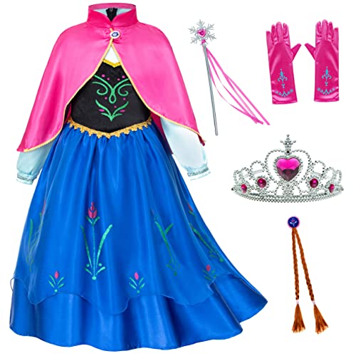 Party Chili Princess Costumes Birthday Party Dress Up for Little Girls/Long Sleeve with Cape,Wig,Crown,Gloves 3T 4T (110)