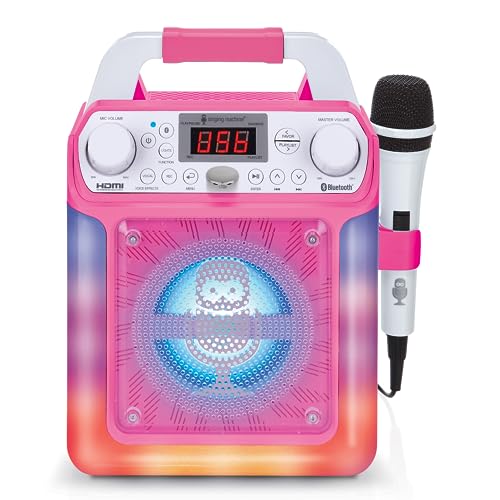 Singing Machine Portable Karaoke Machine for Adults & Kids with Wired Microphone, Groove Mini (Pink) - Built-In Karaoke Speaker, Bluetooth with LED Lights - Karaoke System with Voice Changing Effects